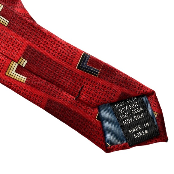 Alexander Julian Silk Tie Handmade Woven Tipped Bar Tac Tie Loop Red Geo 60x3.75 - Picture 6 of 12